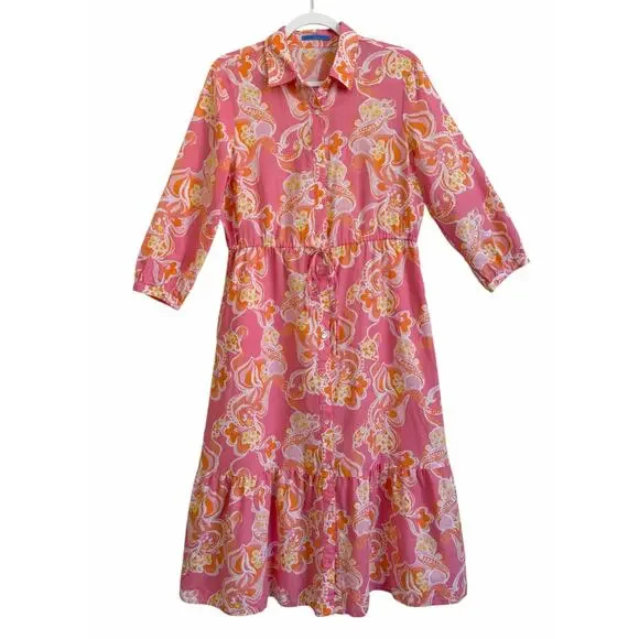 J.McLaughlin Foley Linen-Blend Dress Pink Trinidad Abstract Medium Beachy Resort - Picture 2 of 14